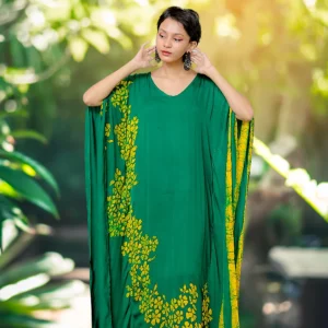Yellow Floral with Green Background - Full Length Kaftan
