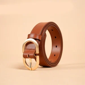 BeauToday Women's Cow Leather Retro Belt with Metal Oval Buckle
