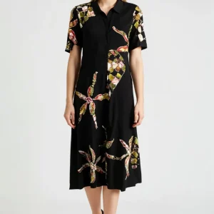 Black Floral and checked cotton dress